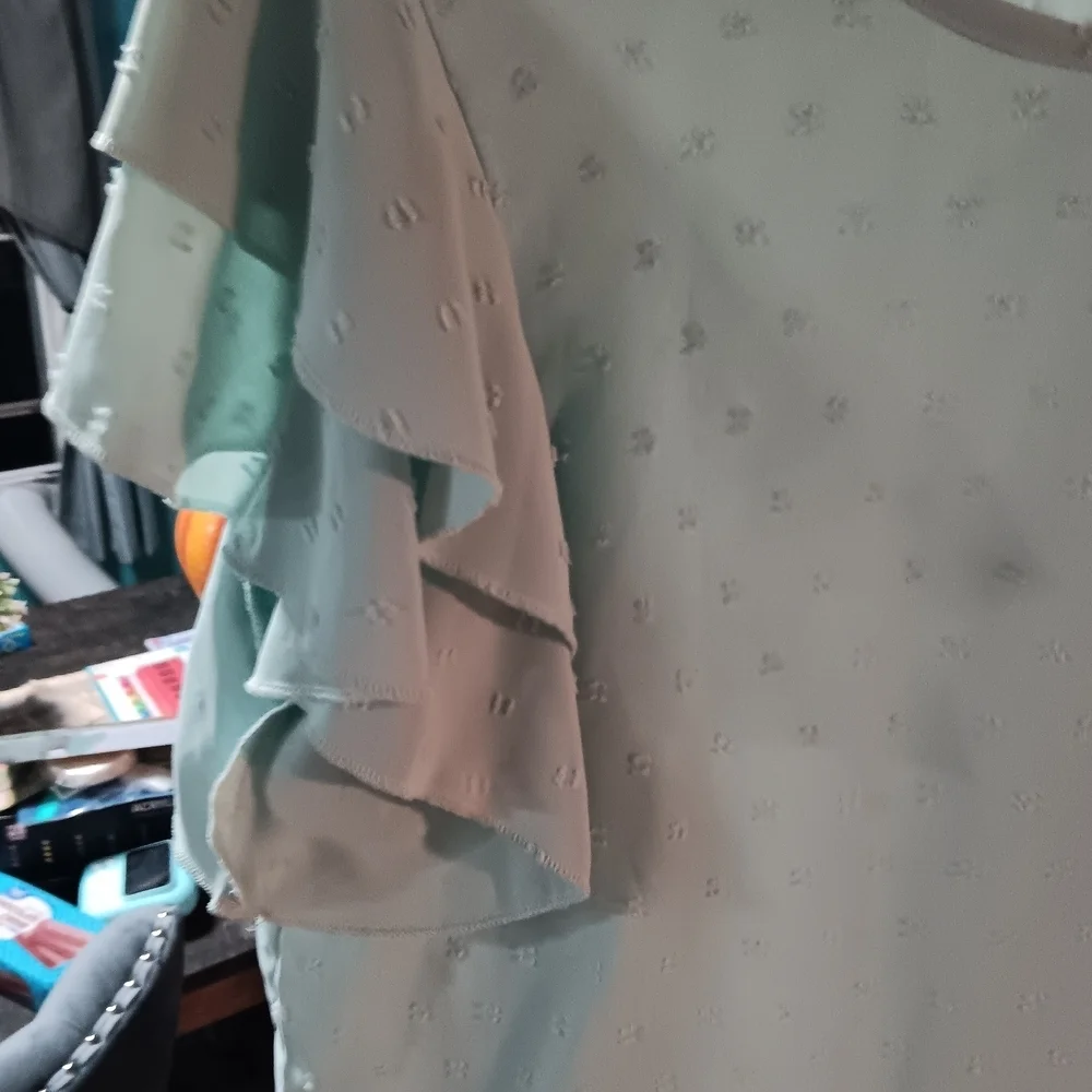 Mint Green Ruffle Sleeve Top - Picture 2 of 4